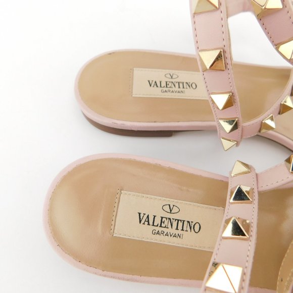 VALENTINO Rockstud Blush Pink Nude Leather Caged T-strap Thong Sandals 38 - Picture 8 of 9